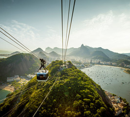 Fototapete - Cable car going to Sugarloaf mountain in Rio de Janeiro, Brazil
