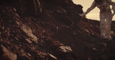 Wall Mural - Two astronauts walking on Mars