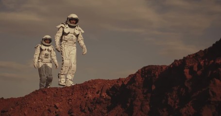 Wall Mural - Two astronauts on Mars
