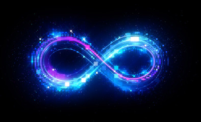 Wall Mural - lighting 3d infinity symbol. beautiful glowing signs..sparkling rings. swirl icon on black backgroun