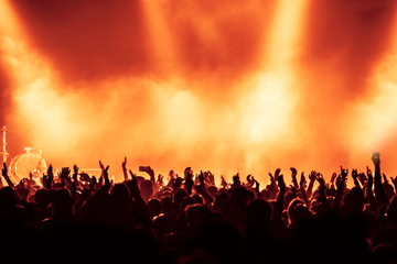 silhouettes of crowd at rock concert