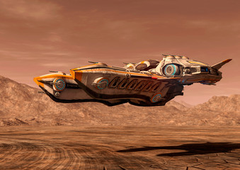 Wall Mural - super alien spaceship flying on mars close up