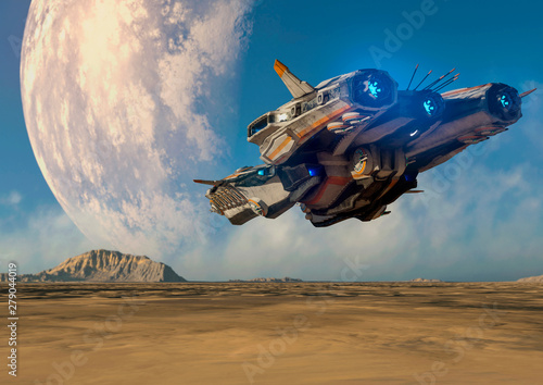Cuadros en Lienzo super alien spaceship going to mars moon