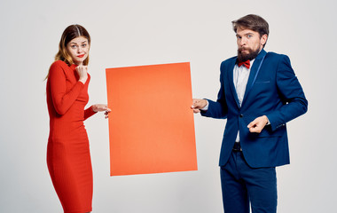 business people holding banner