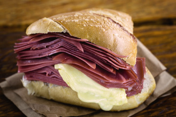 Wall Mural - bread with bologna and cheese. Typical Brazilian snack made in the municipal market of the city of São Paulo.