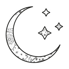 Wall Mural - crescent moon and stars with abstract patterns on isolation background. design for spiritual relaxat