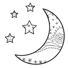 Wall Mural - crescent moon and stars with abstract patterns on isolation background. design for spiritual relaxat