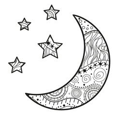 Wall Mural - crescent moon and stars with abstract patterns on isolation background. design for spiritual relaxat