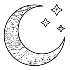 Wall Mural - crescent moon and stars with abstract patterns on isolation background. design for spiritual relaxat