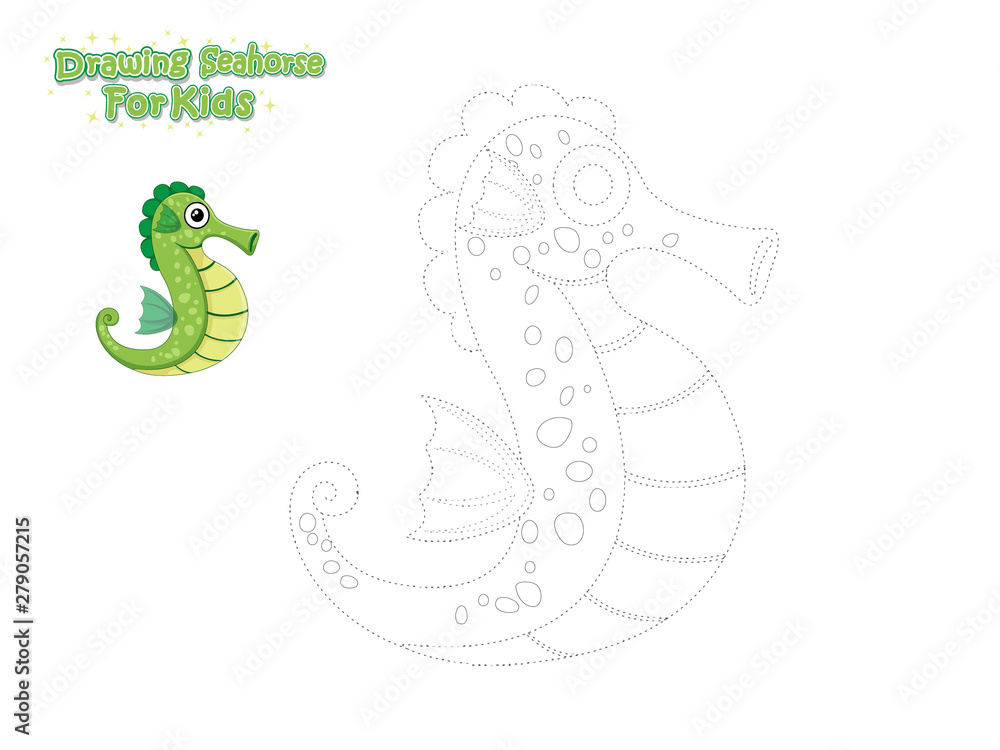 Vector Drawing and Paint Cute Cartoon Seahorse. Educational Game for ...