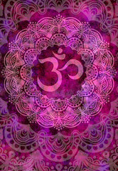 Wall Mural - Abstract mandala graphic design and diwali om hinduism symbol with watercolor digital painting for decorative elements backgrounds