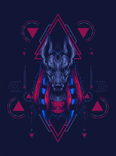 Anubis Head Illustration With Sacred Geometry Pattern As The Background 