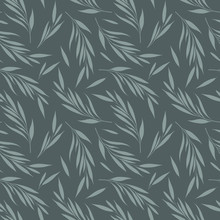 Vector Seamless Pattern With Grey Floral Elements. Branches With Leaves. Simple Design For Fabrics, Wallpapers, Textiles, Web Design. 