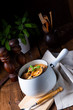 Veal goulash with baked aubergine and herbs