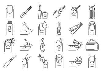 Sticker - nail manicure icons set. outline set of nail manicure vector icons for web design isolated on white 