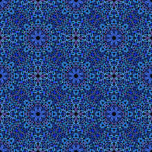 Oriental Floral Petal Pattern Background Art - Bohemian Mosaic Abstract Blue Kaleidoscope Vector Wallpaper