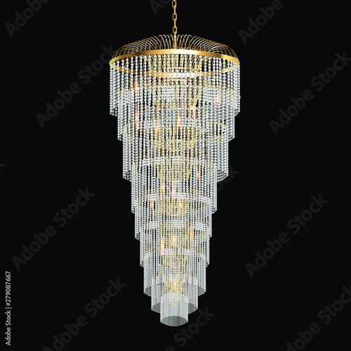 Fotomural illustration of a chandelier with crystal pendants on the black