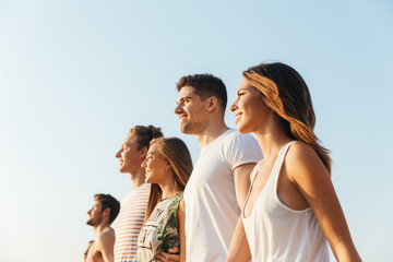 Sticker - Side view of group of happy friends standing