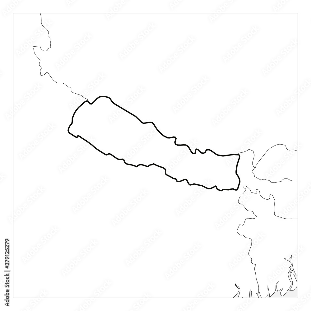 Map of Nepal black thick outline highlighted with neighbor countries ...