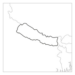 Canvas Print - Map of Nepal black thick outline highlighted with neighbor countries