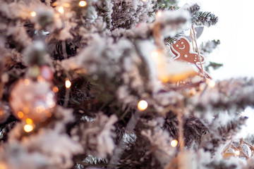 Wall Mural - toy gingerbread man hanging on a Christmas tree