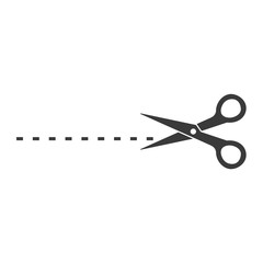 Poster - Black scissors cut line icon template color editable. Scissors cut line symbol vector sign isolated on white background. Simple logo vector illustration for graphic and web design.
