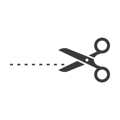 Poster - Black scissors cut line icon template color editable. Scissors cut line symbol vector sign isolated on white background. Simple logo vector illustration for graphic and web design.