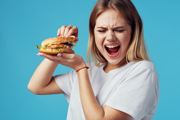 woman with hamburger