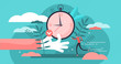 Punctual vector illustration. Flat tiny precision timing persons concept.