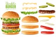 Realistic double burger elements set