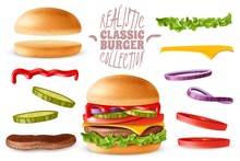 Realistic Classic Burger Elements Set
