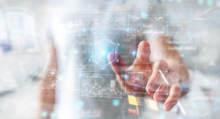 Poster - Businessman using digital technological interface with datas 3D rendering