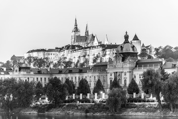 Wall Mural - Prague Castle, seat of the President, and Straka Academy, seat of the Government, Prague, Czech Republic. Evening photography