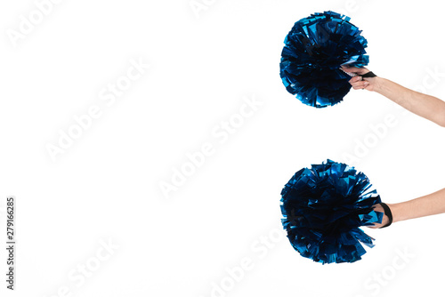 Fotomural cropped view of cheerleader girl holding pompoms isolated on white