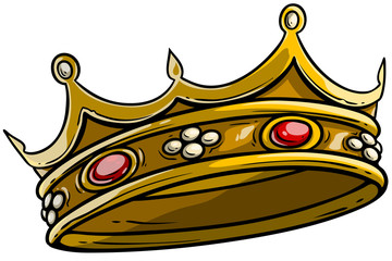 Cartoon golden royal king crown with diamonds and gems. Isolated on white background. Vector icon. Vol. 2