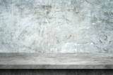 Fototapeta  - High Resolution on Gray cement shelf table with cement wall backgrounds,white room, interior,for display products.Best background with copy space.