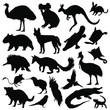 Australian animals silhouettes set. Vector illustration.