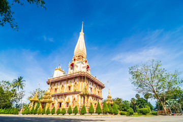 Pagoda of buddhist Thailand temple blue sky