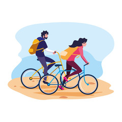 Canvas Print - man and woman riding bicycle