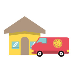 Sticker - Pizza restaurant and delivery van