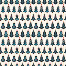 Seamless Pattern. Hand Drawn Snow Star  Christmas Tree. Star Fir Forest Stripes Background. Traditional Winter Holiday All Over Print. Festive Yule Gift Wrapping Paper Illustration. Vector Swatch
