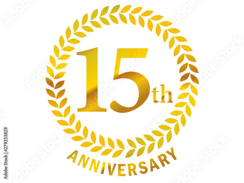 月桂樹をモチーフにしたアニバーサリーのゴールドメタリックのロゴ 15周年 月桂冠 ローレル 15th Anniversary Logo Stock Vector Adobe Stock