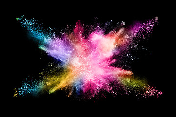 Wall Mural - abstract colored dust explosion on a black background.abstract powder splatted background,freeze mot