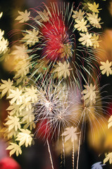 Wall Mural - colorful firework and bokeh with copy space for merry christmas and new year celebration background