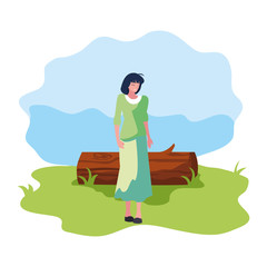 Wall Mural - woman character with trunk landscape