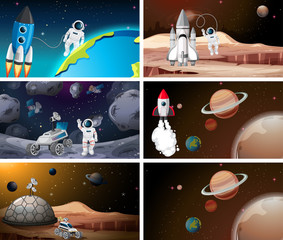 Canvas Print - Set of astronaut and solar system scenes