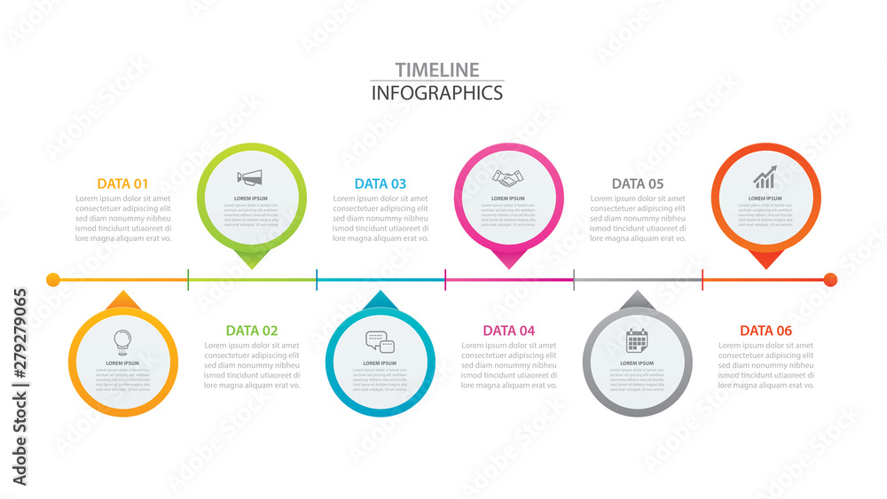 timeline infographic 6 vector hd images, 6 circle data... Infographics timeline circle paper with 6 data horizontal template ...