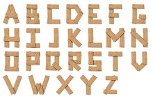 Set Of Vector Wooden Abstract Font And Alphabet.