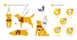 Blind Dog Guide Information Icon Design. Golden Retriever wearing a blind guide dog uniform. flat design style minimal vector illustration.