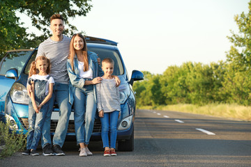 Wall Mural - Happy family near car outdoors